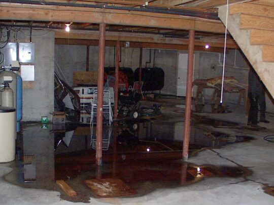 sewage water backs up and floods a basement